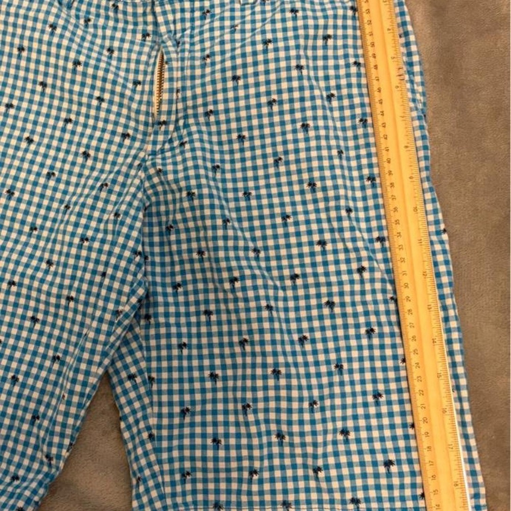 Banana Republic Shorts Mens 32 Blue Gingham Palm Tree Embroidered Summer Preppy